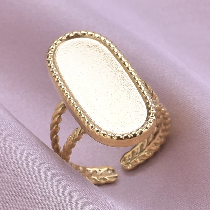 6pcs Fashion Classic Stainless Steel Ring Real Gold Plated Oval/Peach Heart/Sunflower/Square Blank Base Rings Wedding Gift