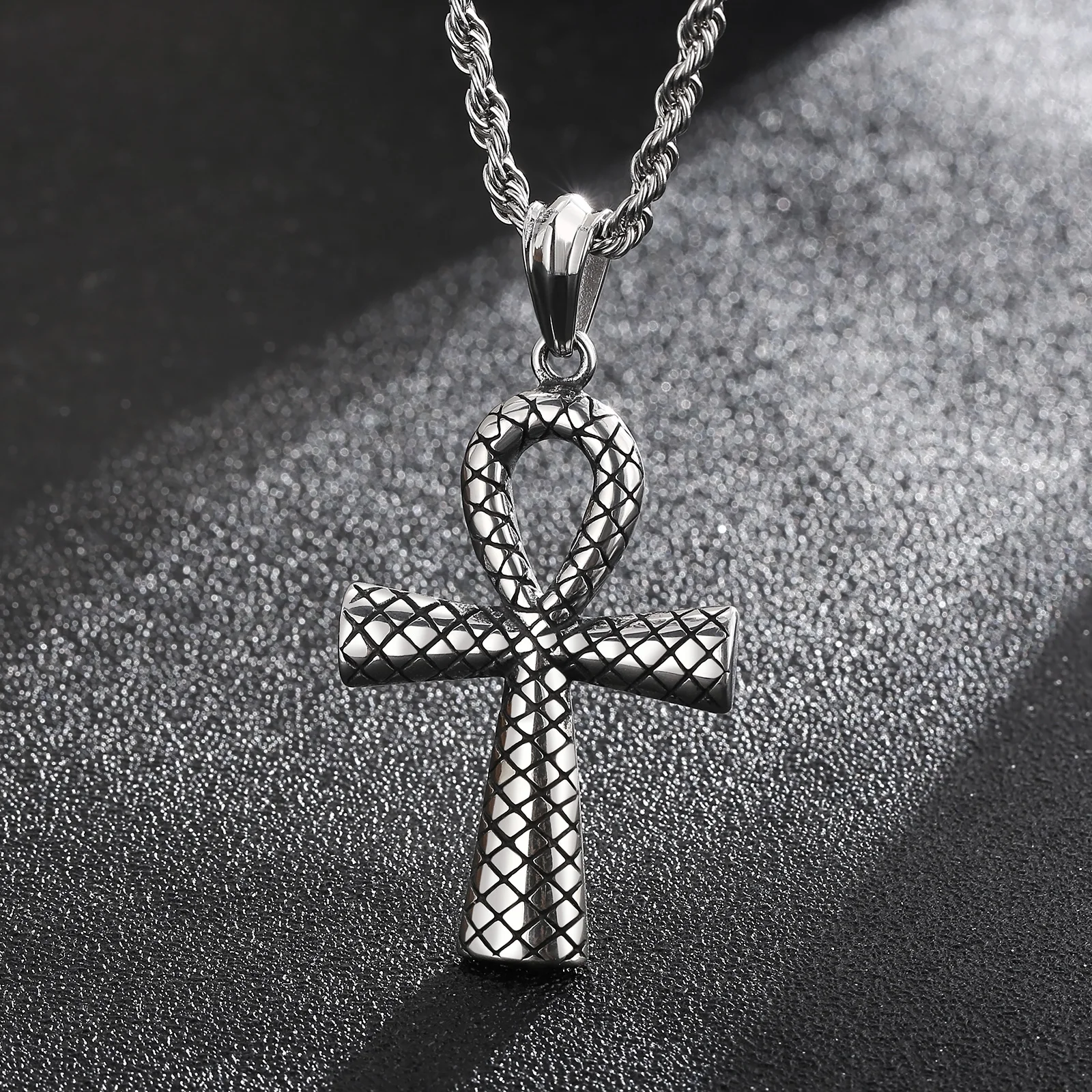 

HAOYI Fashion Striped Egypt Cruz Pendant Necklace For Men Stainless Steel Cross Necklaces Trendy Jewelry Party Gift