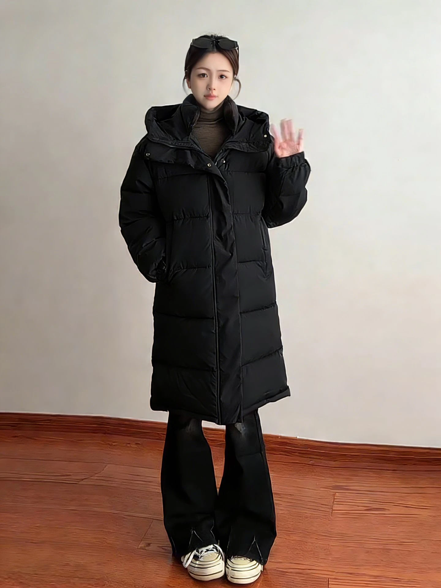 

Northeastern Men's Winter down Jaet Ultra-Thi Warm Over-Knee Hooded Couples Coat Bla Fce-Lined Long Zipper Coat