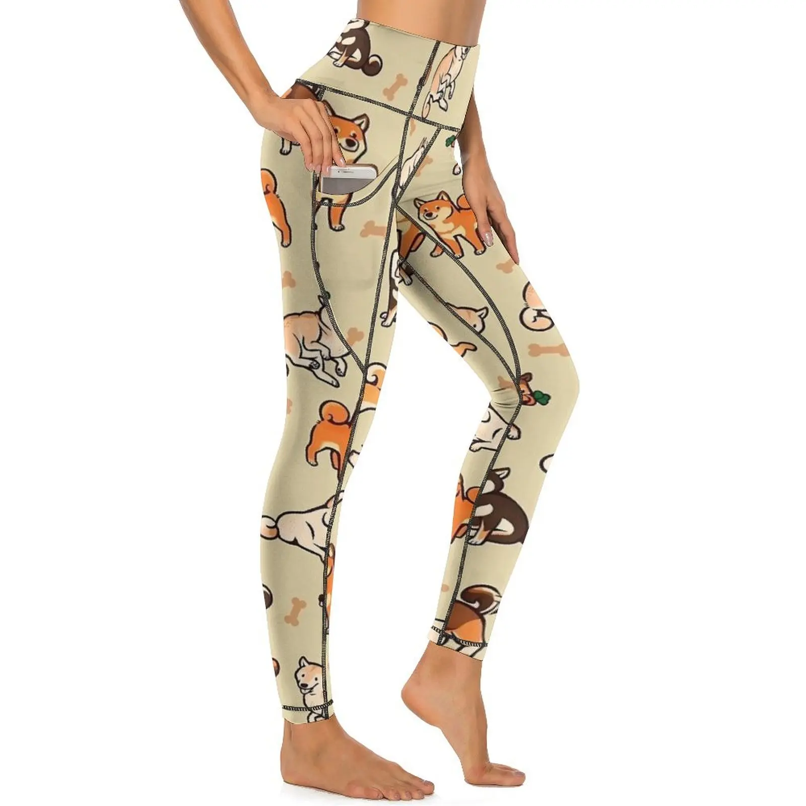 Funny Shiba Leggings Sexy Cute Animal Gym Yoga Pants Push Up Stretch Sports Tights With Pockets Fashion Printed Leggins