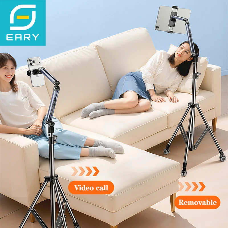 Penyangga Tablet Lantai Eary, Penyangga Ponsel di Atas Tempat Tidur, Penyangga Sudut dan Tinggi yang Dapat Disesuaikan, Kompatibel dengan iPhone iPad Pro Air Mini Samsung