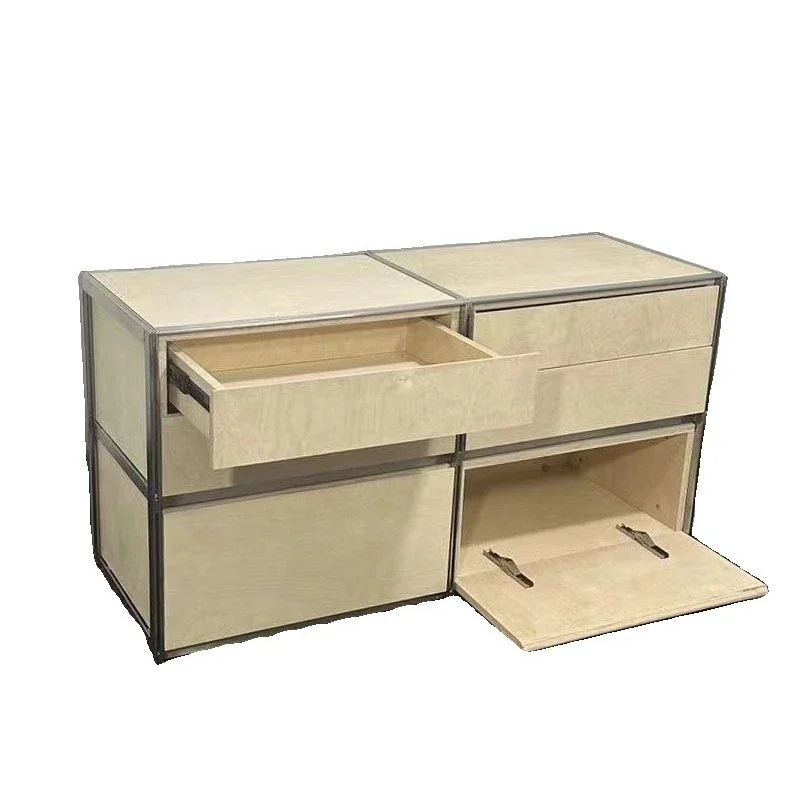 Wooden side cabinet Stainless steel medieval furniture Small apartment tea  Wine cabinet Japanese retro wall