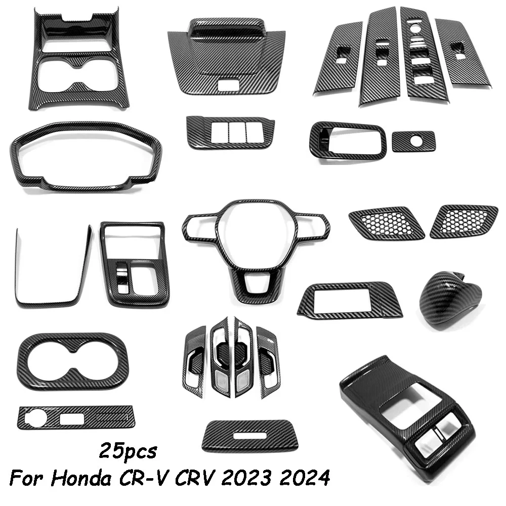 

For Honda CR-V CRV 2023 2024 CARBON Interior accessories Door Armrest Window Lift Button Cover gear shift panle steering wheel