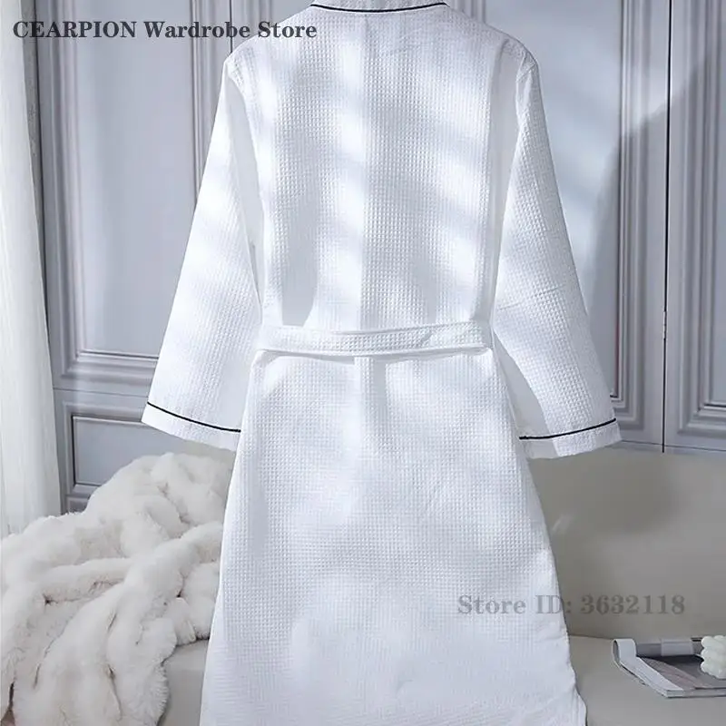White Waffle Hotel Bathrobe with Pockets Spring Autumn New Robe Sleepwear Men Women Long Sleeve Absorbent Home Wear Loungewear