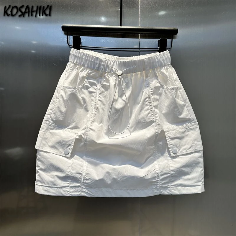 

2025 Harajuku Casual Pocket Skirt Y2k Aesthetic High Waist Drawstring Grunge Woman Skirts Streetwear Pleated Solid Mujer Faldas
