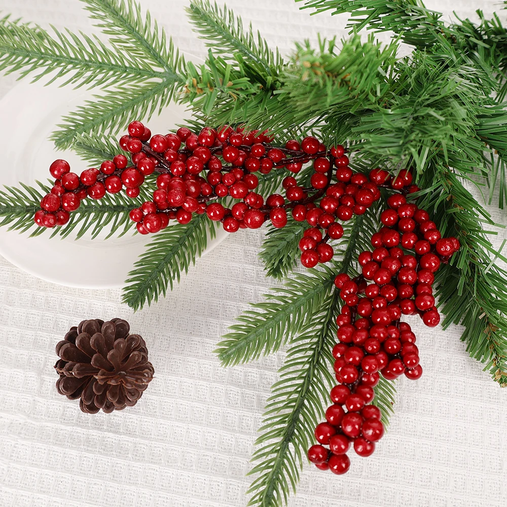 50-1PCS Artificial Red Berries Stems Simulation Christmas Holly Berry Branches DIY Wreath Xmas Tree Party Home Table Ornaments