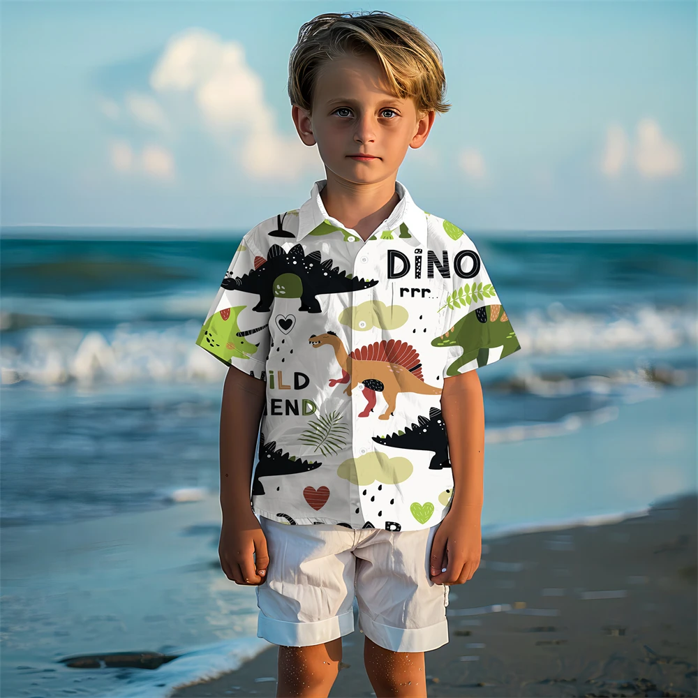 Children's Clothing Boy's Shirt Short Sleeve Children's Blouses 3D Dinosaurs Print Casual Cartoon Kids Clothes 2024 Girl Summer