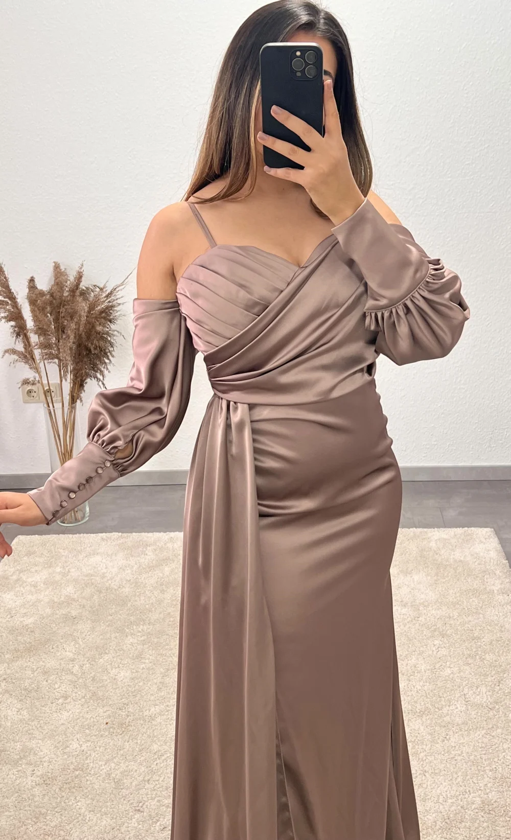 

Mermaid Sexy Elegant Off-Shoulder Pleated Ruched Satin Evening Gown Custom Made Formal Party Dress Long Sleeves Prom Dresses