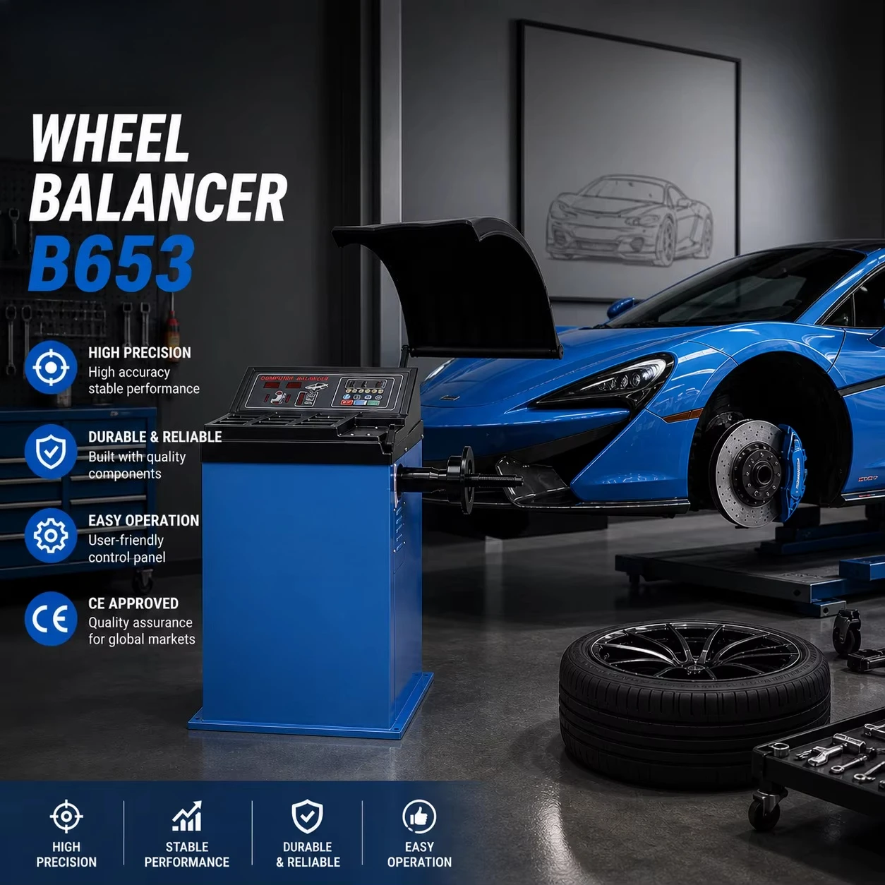 Custom CE Wheel Alignment Equipment Tire Balance Machine with Customized Weights for Car Tyres