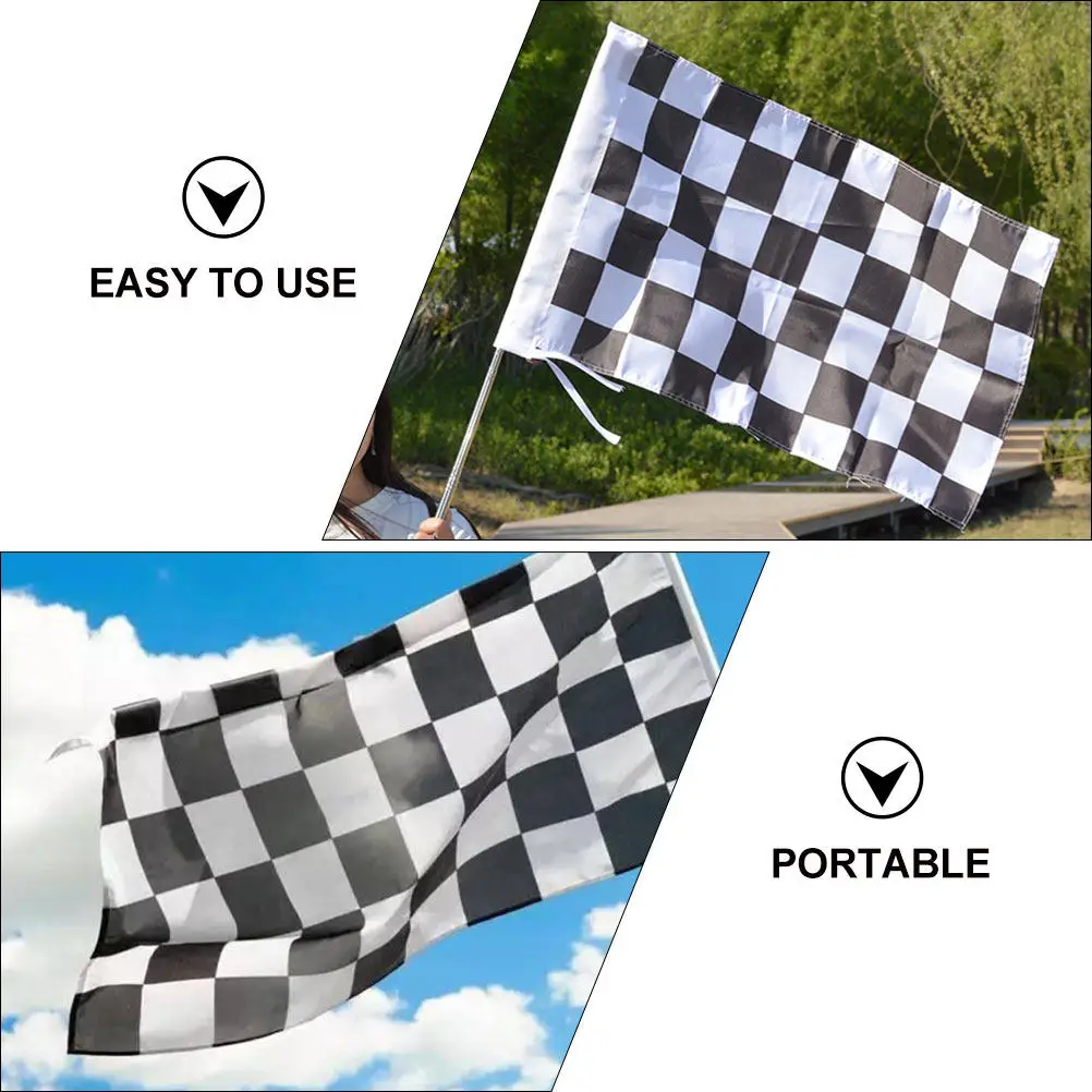 Checkered Flag Polyester Racing Flag Hand Held Mini Race Car Party Decorations for Birthday Theme Events Garden Desk Display - view 5