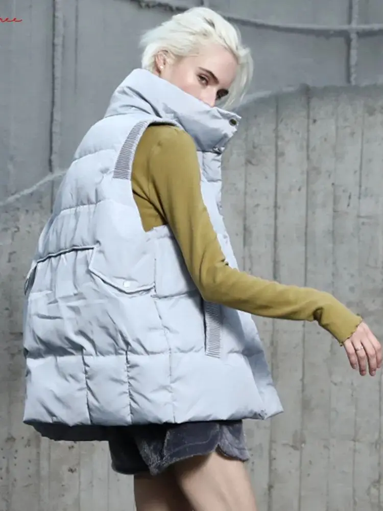 Inverno feminino plissado para baixo colete casacos mais grosso quente fofo para baixo casaco feminino inverno pão estilo parkas wy1635