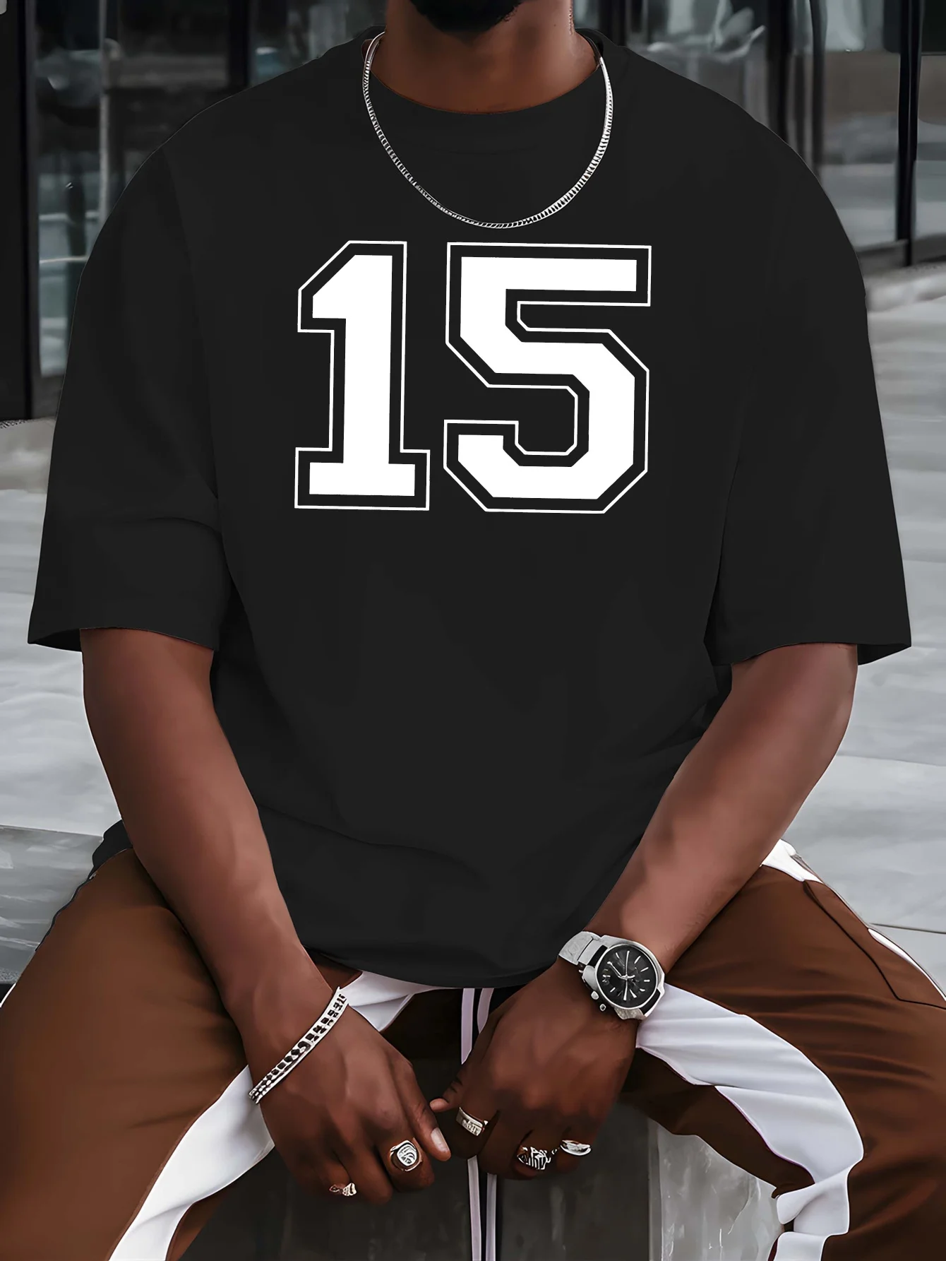 Varsity Number 15 Print Mens T Shirt Retro Sports Jersey Short Sleeve Crew Neck Cotton Tee Street Fashion Casual Daily Top