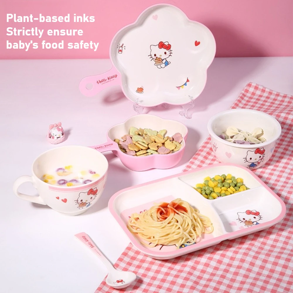 Hello Kitty Cute Oatmeal Coffee Cup Cartoon Tableware Children's Bowl Sanrio Dinner Plate Food Bowl Fruit Cake Plate for Home