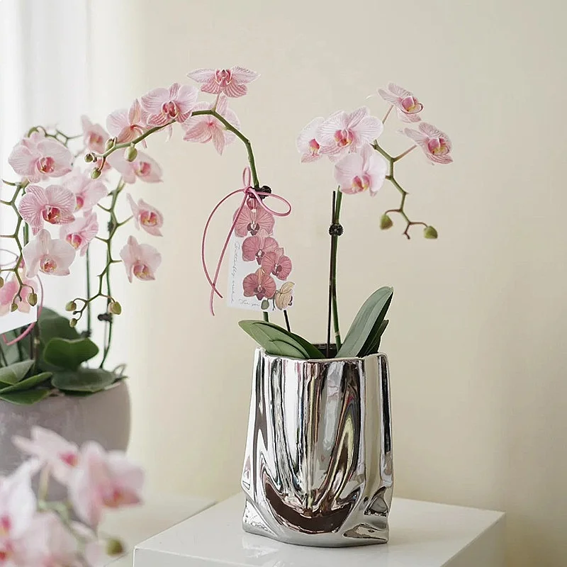 Creative Silver Ceramic Vase Paper Bag Design Luxury Orchid Tulip Hydroponic Container Home Decor  Home Decoration