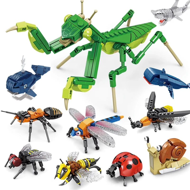 

MOC Creative Ideas Insect Building Blocks Animals Bricks 21342 Honeybee Dragonfly Ants Fly Ladybug snail Model Kit Toys For Kids