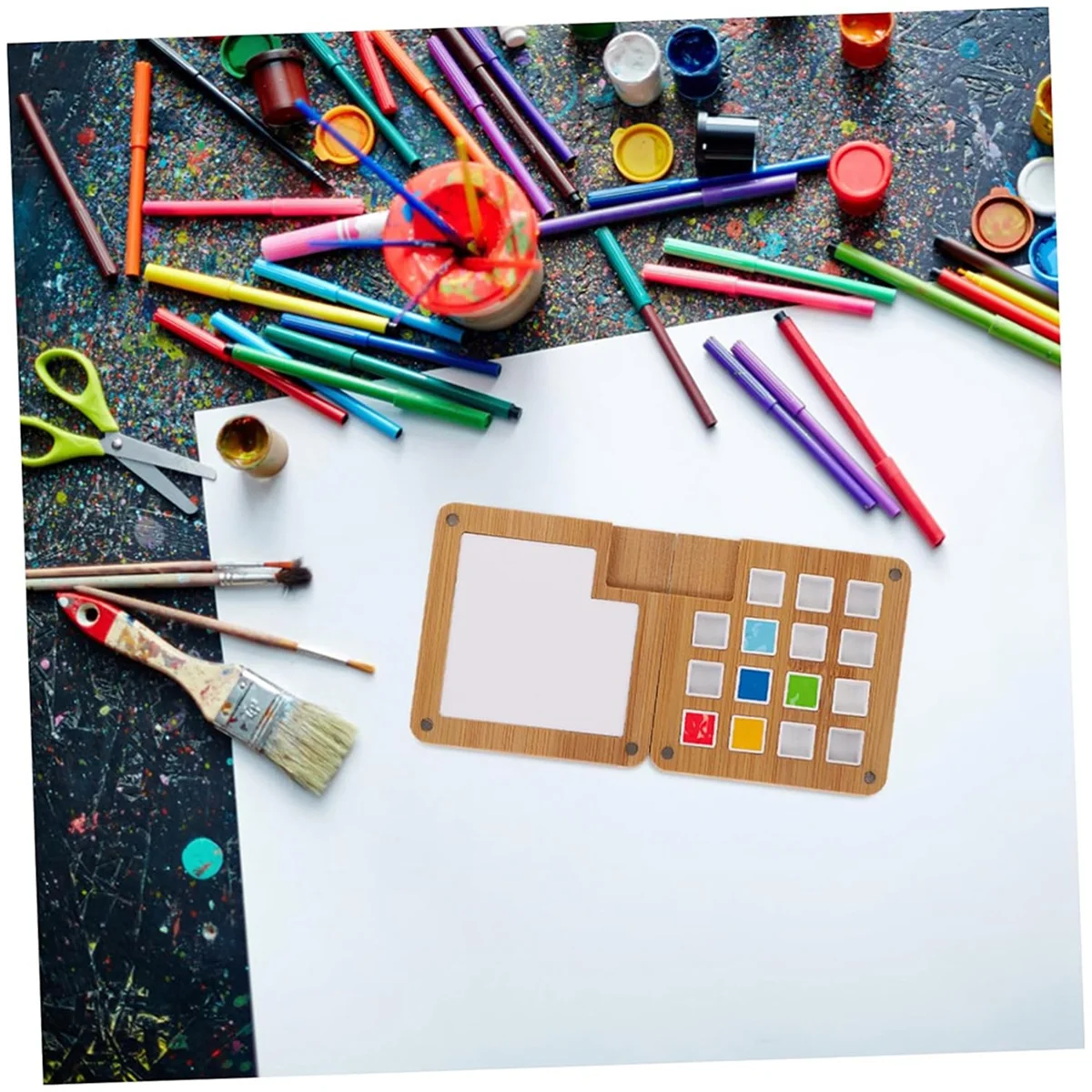 A589Z Scatola da 2 pezzi Scatola di vernice Tavolozza di vernice in legno Vassoio per pallet di vernice Custodia per pigmenti fai da te Mini tavolozza per acquerello Acquerello