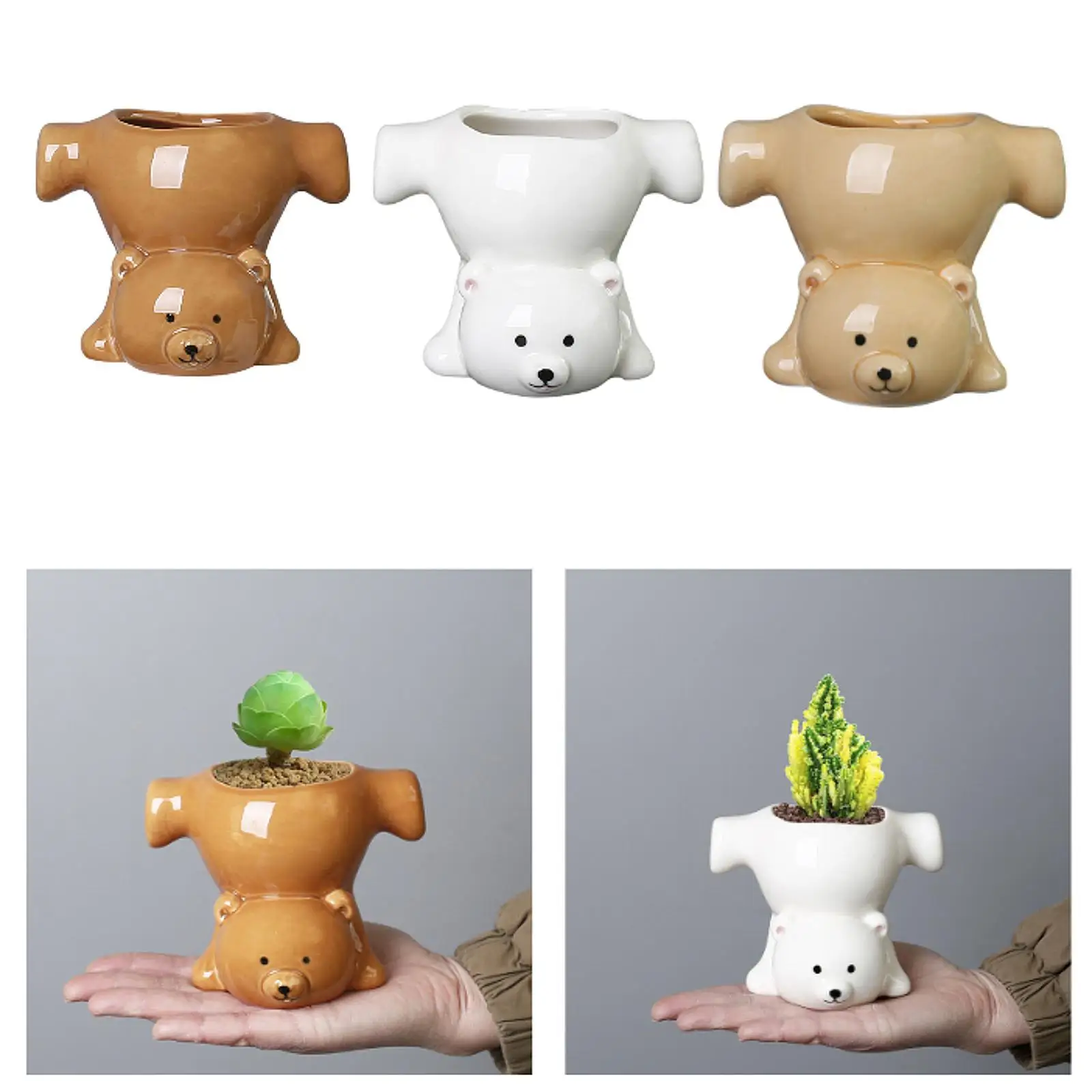 Bear Plant Pot Flower Pot Flower Vase for Home Decor Cartoon Statue Pen Holder Planters Organizer for Kitchen Office Tabletop