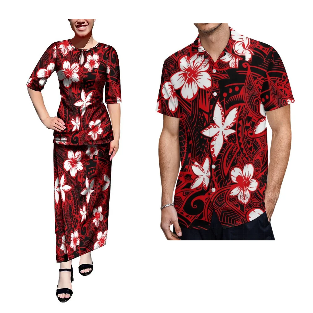 Samoa Vintage Floral Women'S New Puletasi Polynesian Custom Maxi Top And Skirt Summer Couples Clothing Men'S Shirt