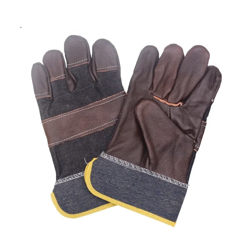 Fire Resistant Durable Denim Half Leather Welder Gloves Heat Resistant Work Safety Gloves Welding Metal Hand Tools  Work Gloves