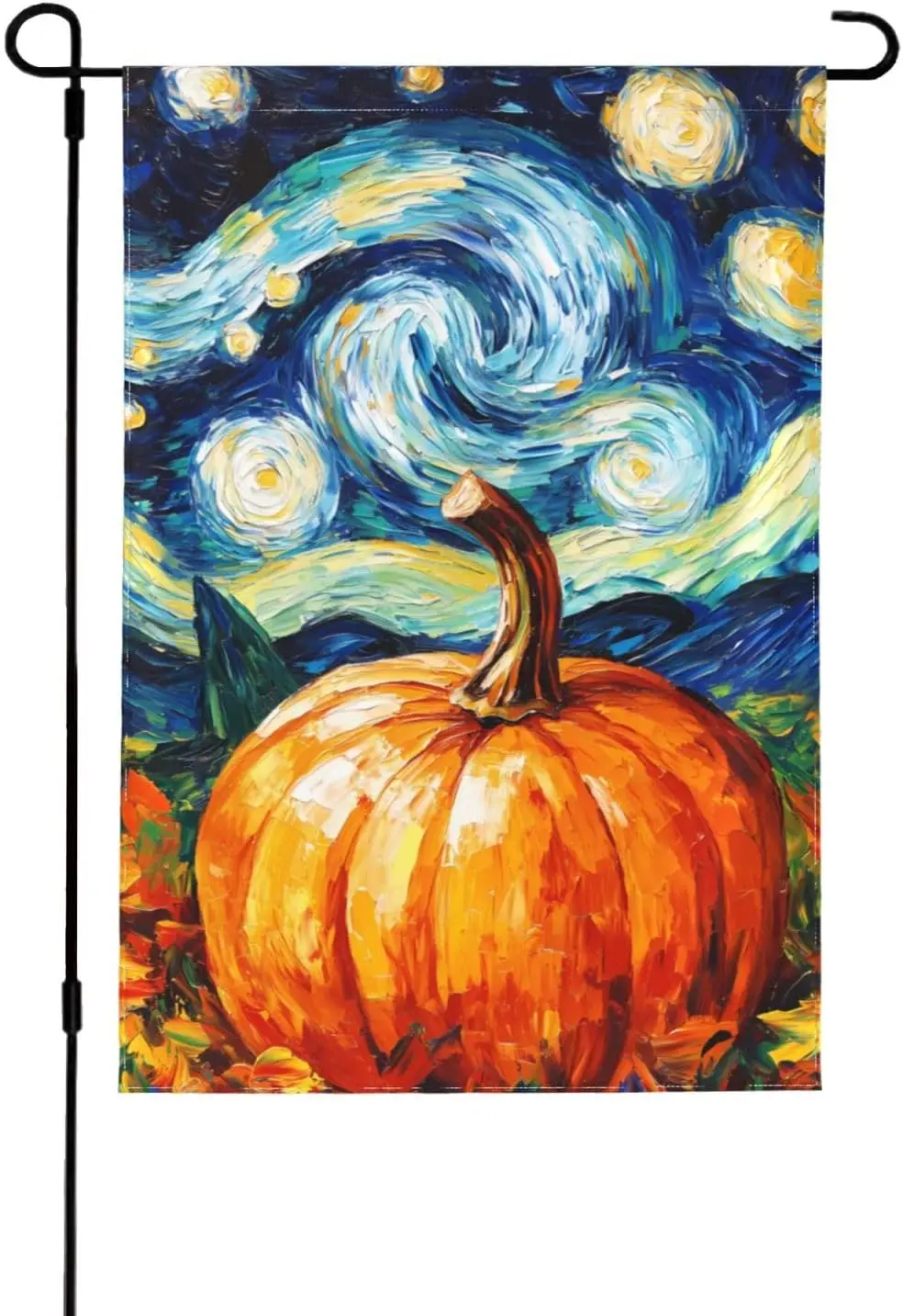 Pumpkin Starry Night Garden Flag 12x18 Inch Double Sided All-Weather Polyester Outdoor Flag For Patio Lawn Yard And Garden W UUN