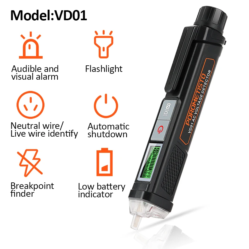 POROMETISTO VD01 Smart Voltage Detector Non-Contact Voltage Test Pen 12-1000VCurrent Electric Sensor Test Pen Breakpoint Finder