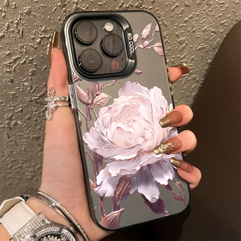 Gold Lotus Flower Electroplate Silver IMD Case For Xiaomi Redmi Note 14 13 12 11 10 Pro Plus 5G 12S 11 Redmi 14C 13 12 4G Cover