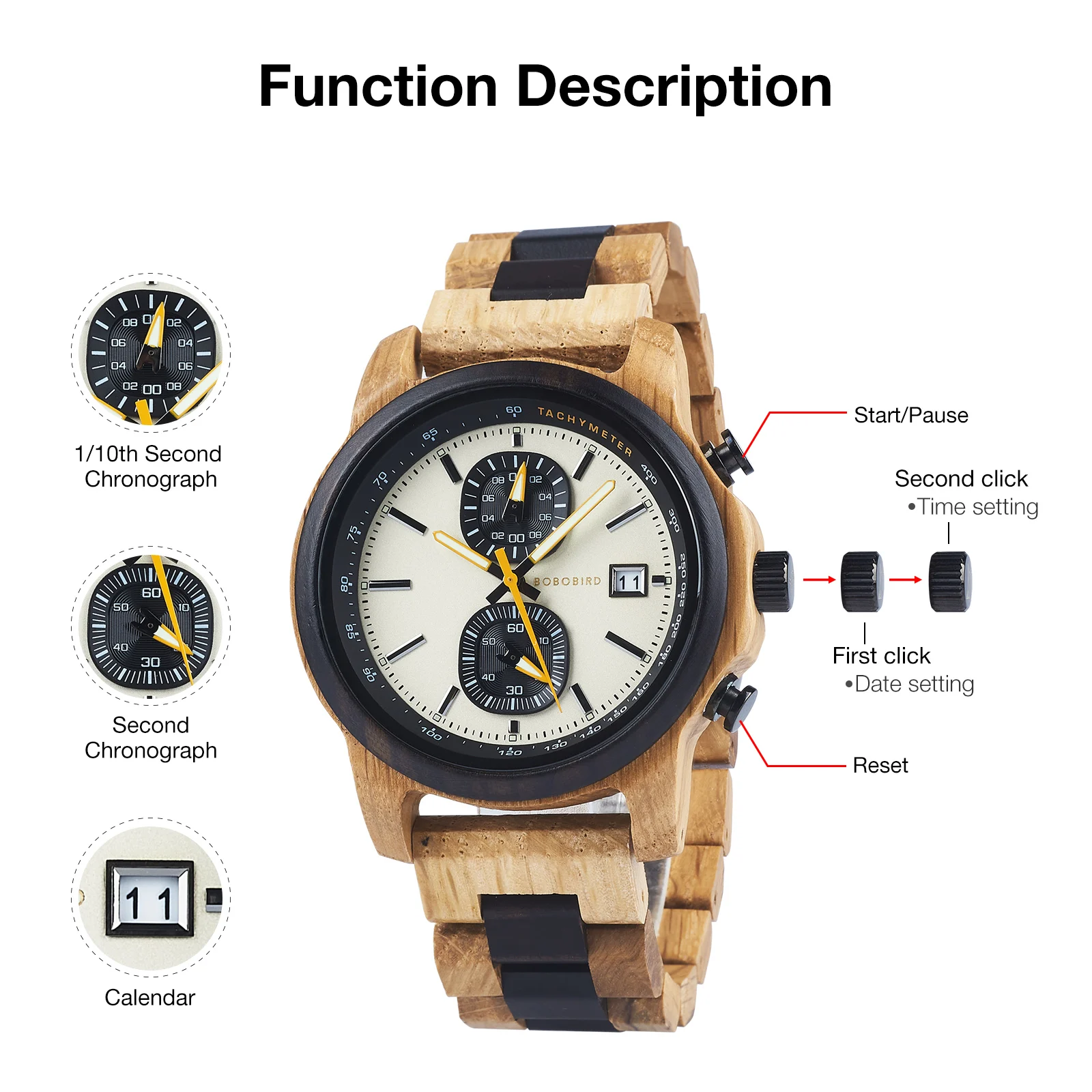 BOBO BIRD New Oak Wood Quartz Men\'s Watch 3ATM Waterproof Fashion Multifunctional Chronograph Relogio Masculino Birthday Gift