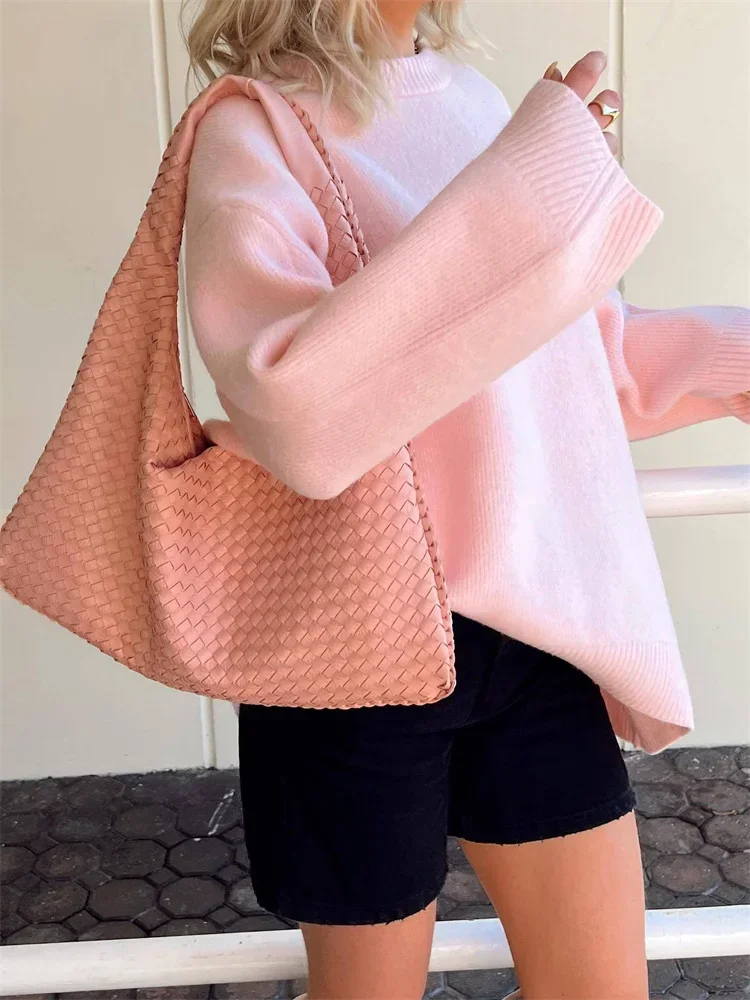 Tossy Pink Knitwear Sweater Pullover For Women Long Sleeve Fashion Loose Patchwork Cute Y2k Top Female Knit Elegant Pullover New