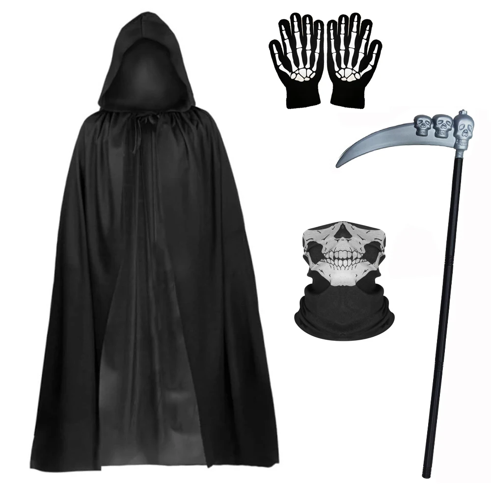 

Hot1/5 pieces set halloween party role play children adult death cover black halloween skull ball suit prop set holiday gif