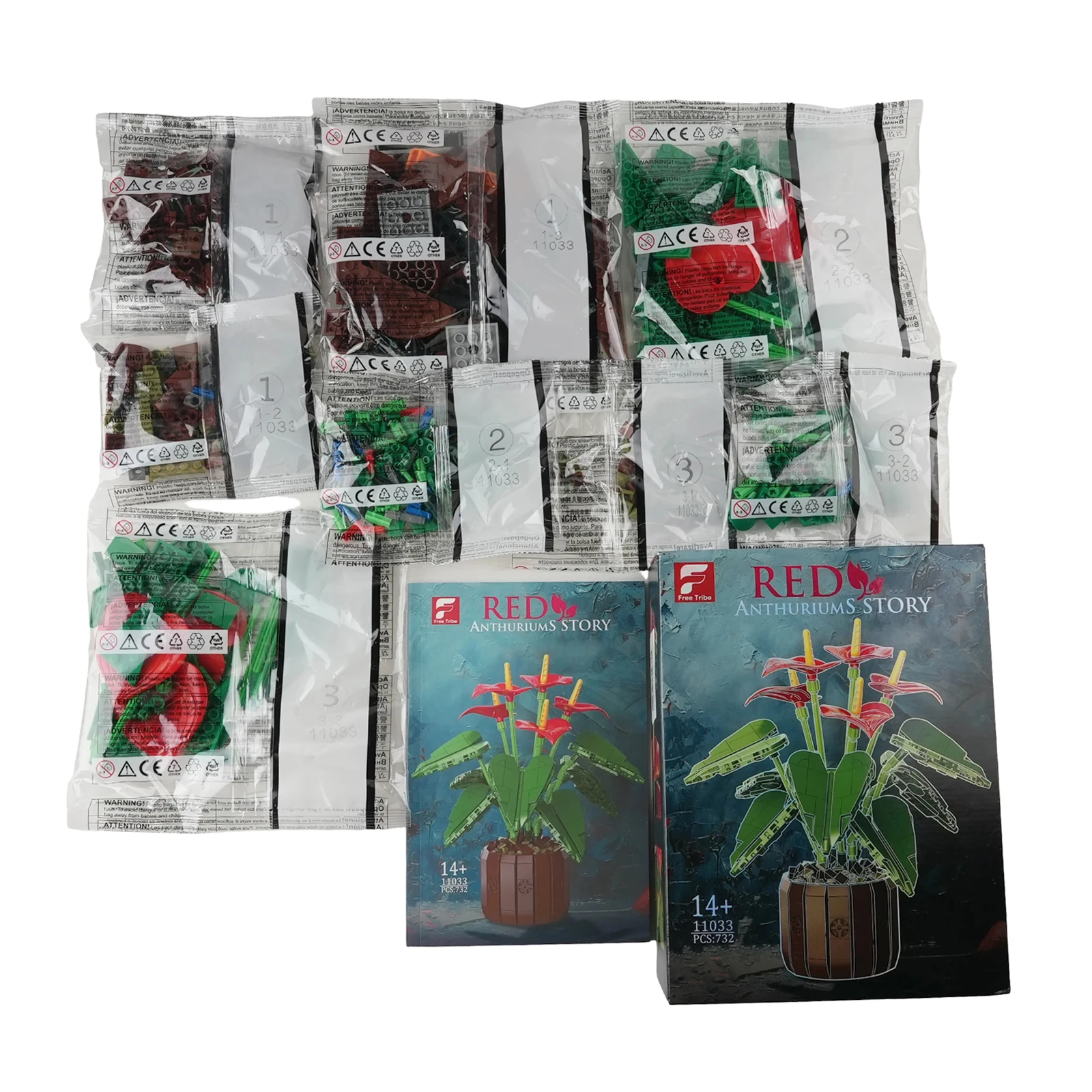 

Artificial 11033 Anthurium Plant Potted Model Building Blocks Kit 732pcs Pots Assembly Home Decoration Assembly Small Bricks Toy