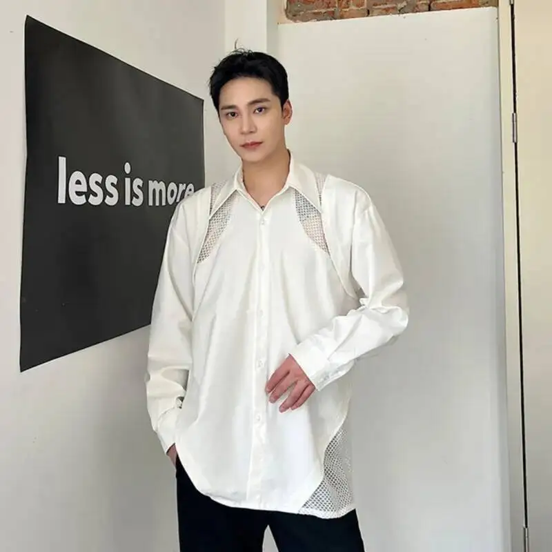 

Нишевый дизайн, мужские топы с длинными рукавами и лацканами, сетчатая лоскутная однотонная однобортная мужская одежда Tide