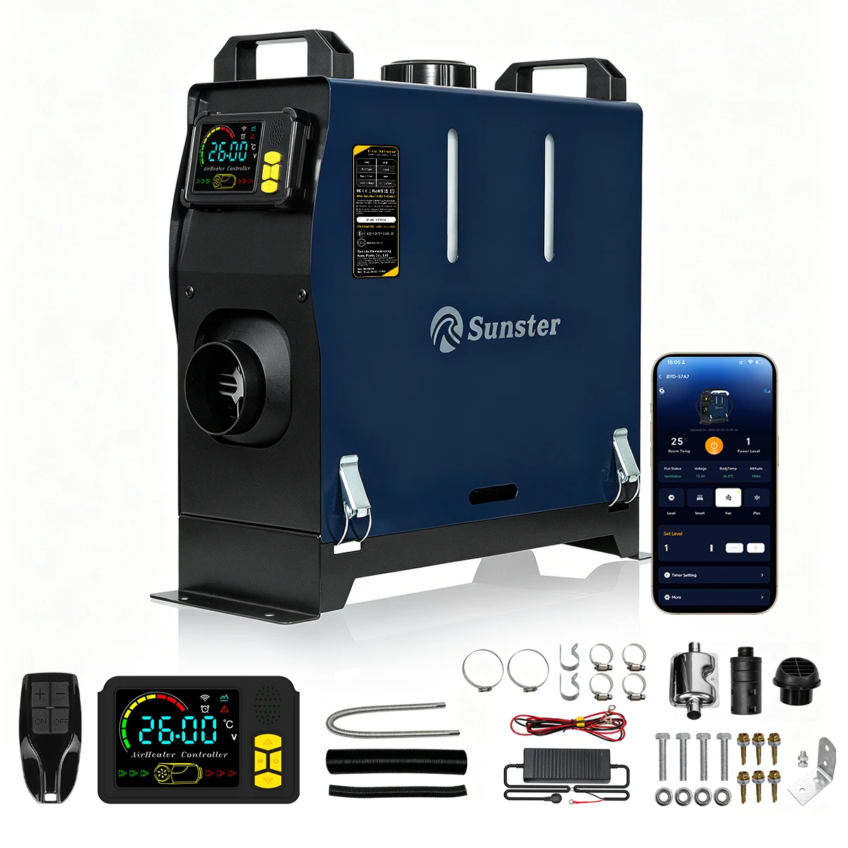 TR B1 2KW APP-Steuerung LCD-Bildschirm Diesel-Luftheizung 12V 24V All-in-One Bluetooth Leiser Standheizung für Auto Wohnmobil Boot Geringer Kraftstoffverbrauch