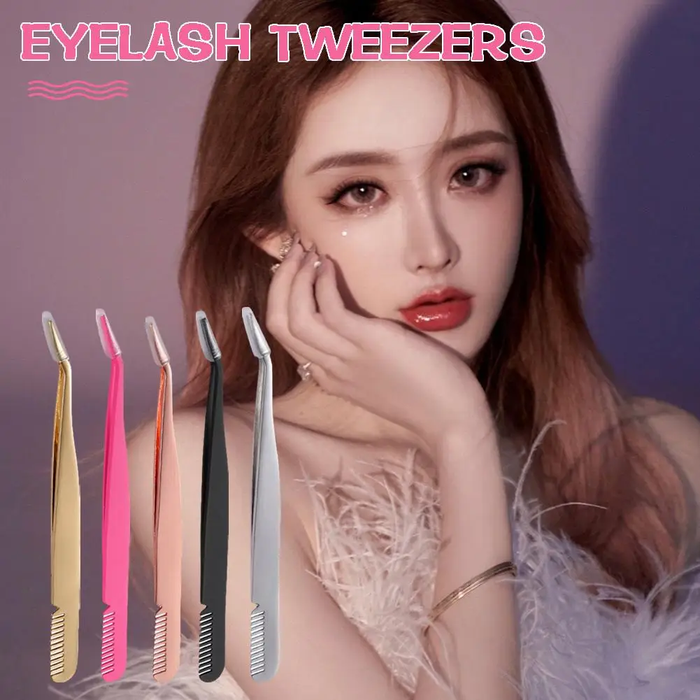 3Pcs Eyebrow Tweezers Stainless Steel Slant Tip Hair Removal Makeup Tool Kit Eyelashes Extension Precision Anti-Static Tweezers
