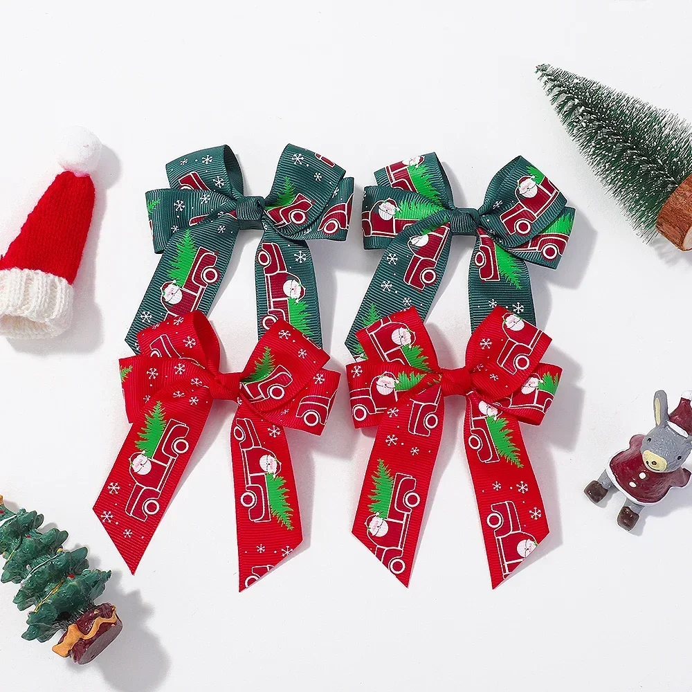 2Pcs/Lot Christmas Decor Hair Bows Clips for Baby Girls New Year Party Kids Headwear Supplies Hair Accessories Gift Wholesale