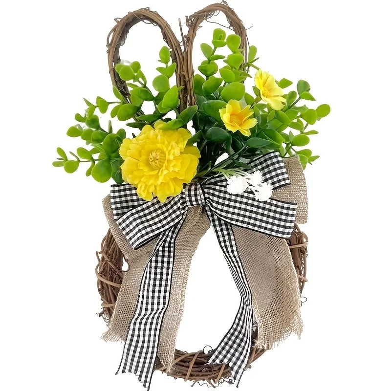 

Door Hanging Easter Bunny Wreath For Photo Shoots Handmade Craftsmanship Cloth And Plastic Components Egg Motif Details
