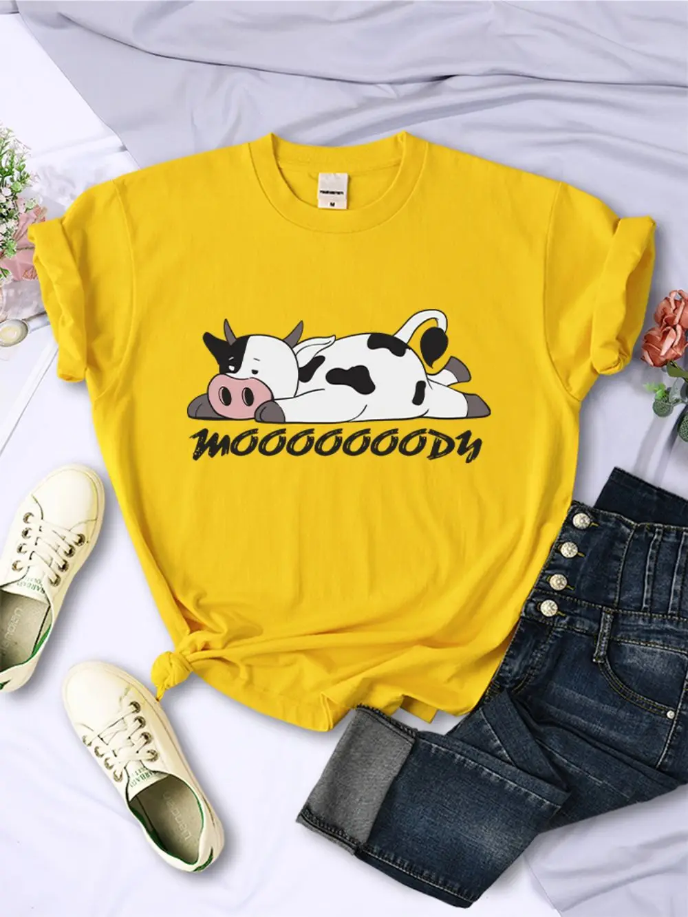 Summer Womans T-Shirts Kawaii Spotted Cow Printing Tee Shirts Breathable Soft O-Neck Short Sleeve Casual Cartoons Female Clothes