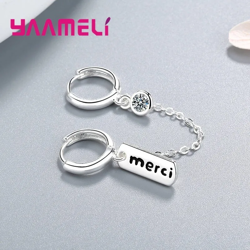 

Creative 925 Sterling Silver Double Small Hoop Earrings Ear Holes Piercing Chain Rhinestone For Women Simple Jewelry Accessories