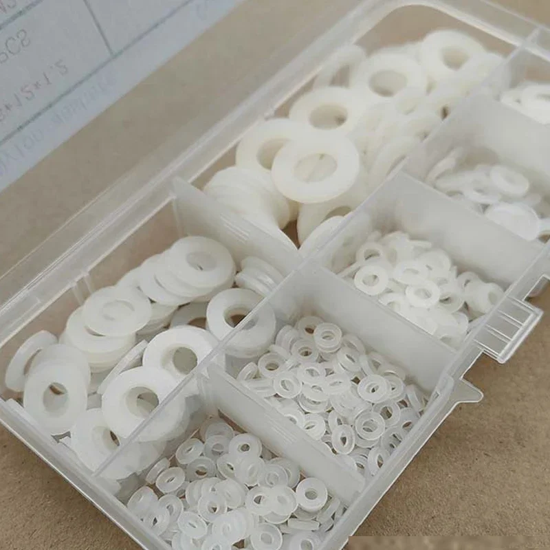 

500Pcs/Box M2 M2.5 M3 M4 M5 M6 M8 White Plastic Nylon Washer Flat Spacer Washer Seals Gasket O Ring Assortment Kit