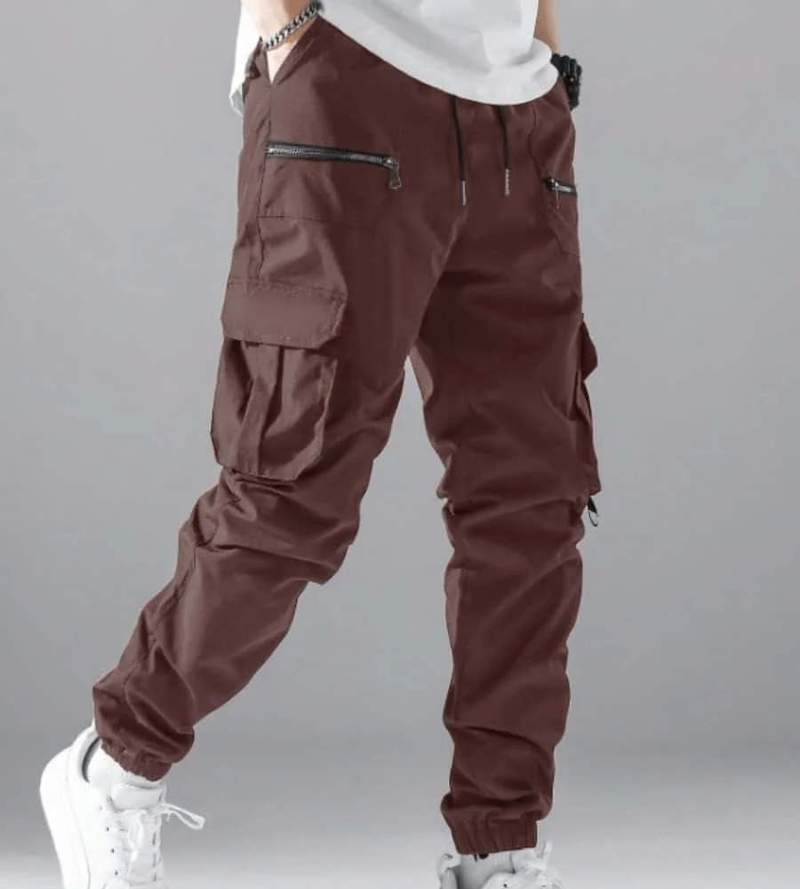 2025 Zipper Men Flap Pocket Side Drawstring Waist Men's Cargo Pants Men Baggy Khaki Trousers Men Thin Cargo Pants Back To School