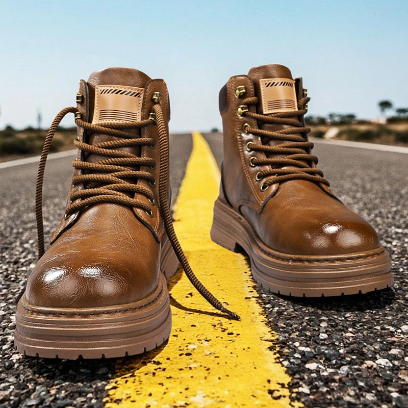 

2025 High-top boots, work boots, motorcycle boots, British-style thick-soled versatile casual leather boots 1760