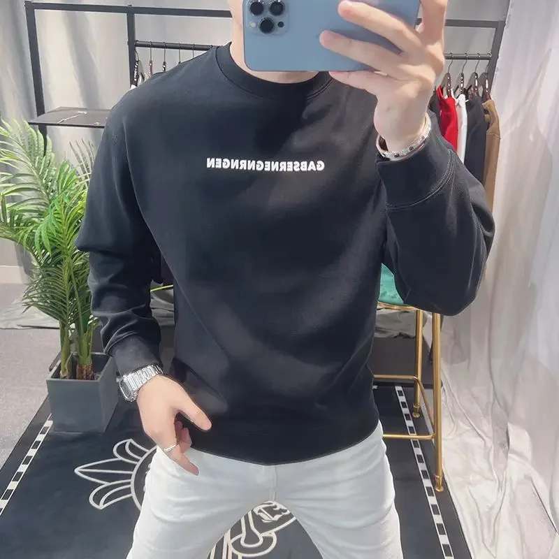 Round Neck Male Sweatshirt Autumn Harajuku Fashion Crewneck Y2k Vintage Men's Pullover Emo Warm New In Cheap Korean Style Tops