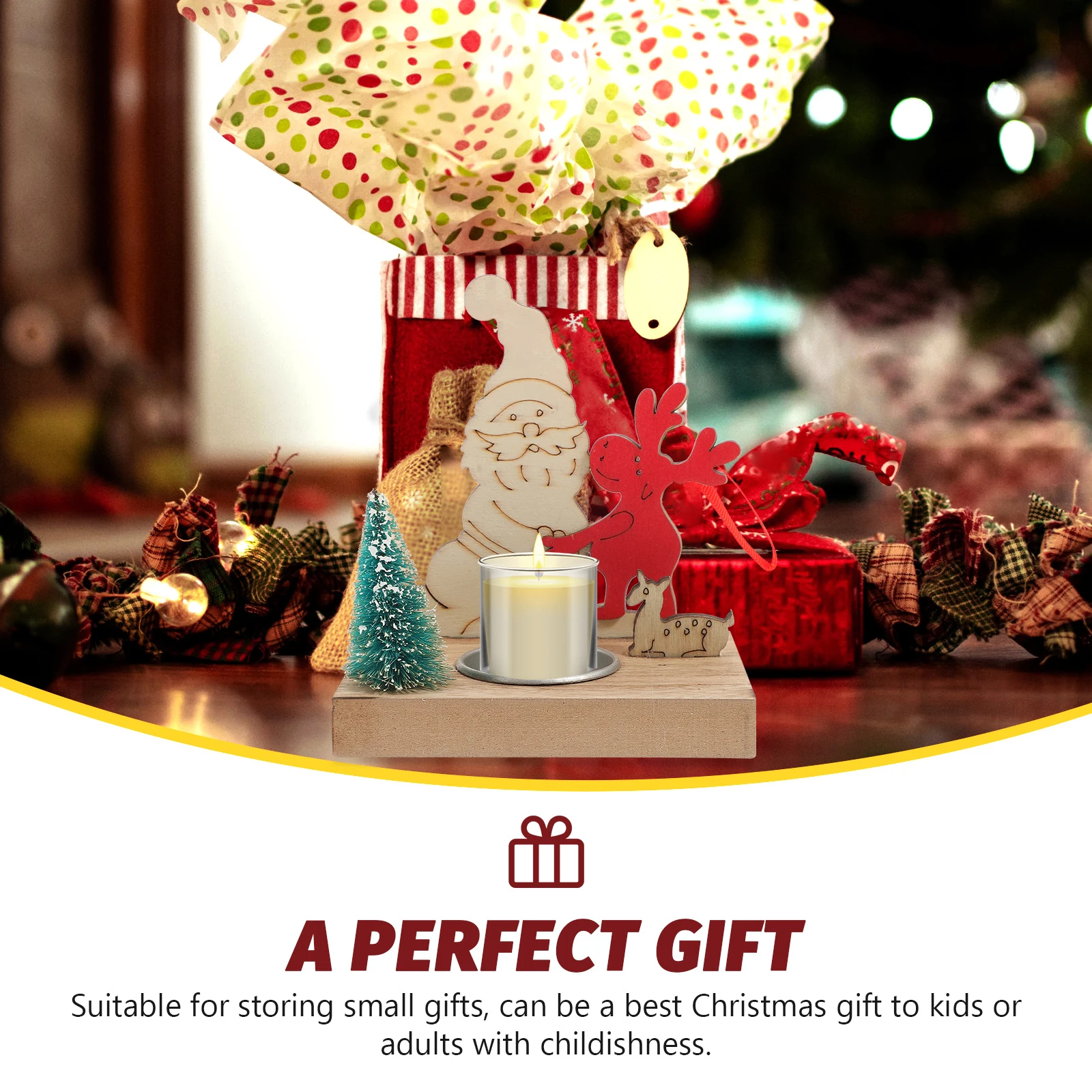 

Wooden Santa Holder Xmas Tree Design Flat Stable Base Christmas Decor Tealight Holder Ornament Xmas Candleholders