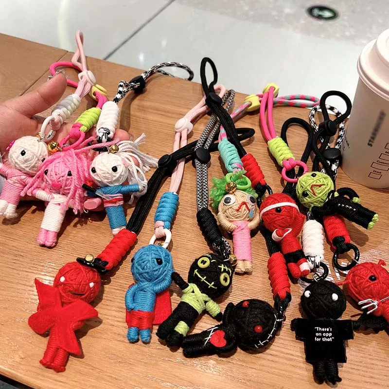 Voodoo Doll Keychain Handmade Yarn Woven Mummy String Pendant Cute Creepy Bag Charm Gothic Phone Strap Creative Gift