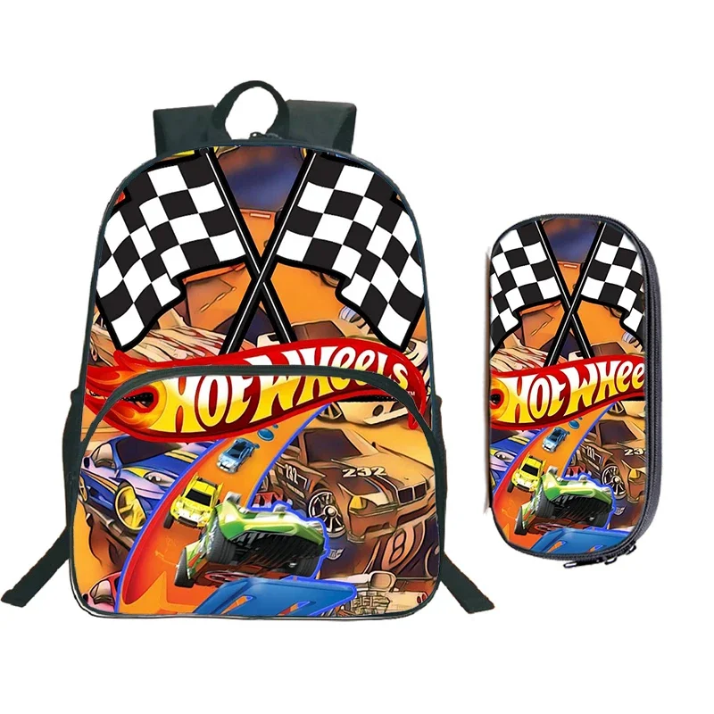 

Hot Wheels Backpack With Pencil Bag 2pcs Set Kids Casual Schoolbag Cool Car Trucks Pattern Child Backpack Boys Knapsack