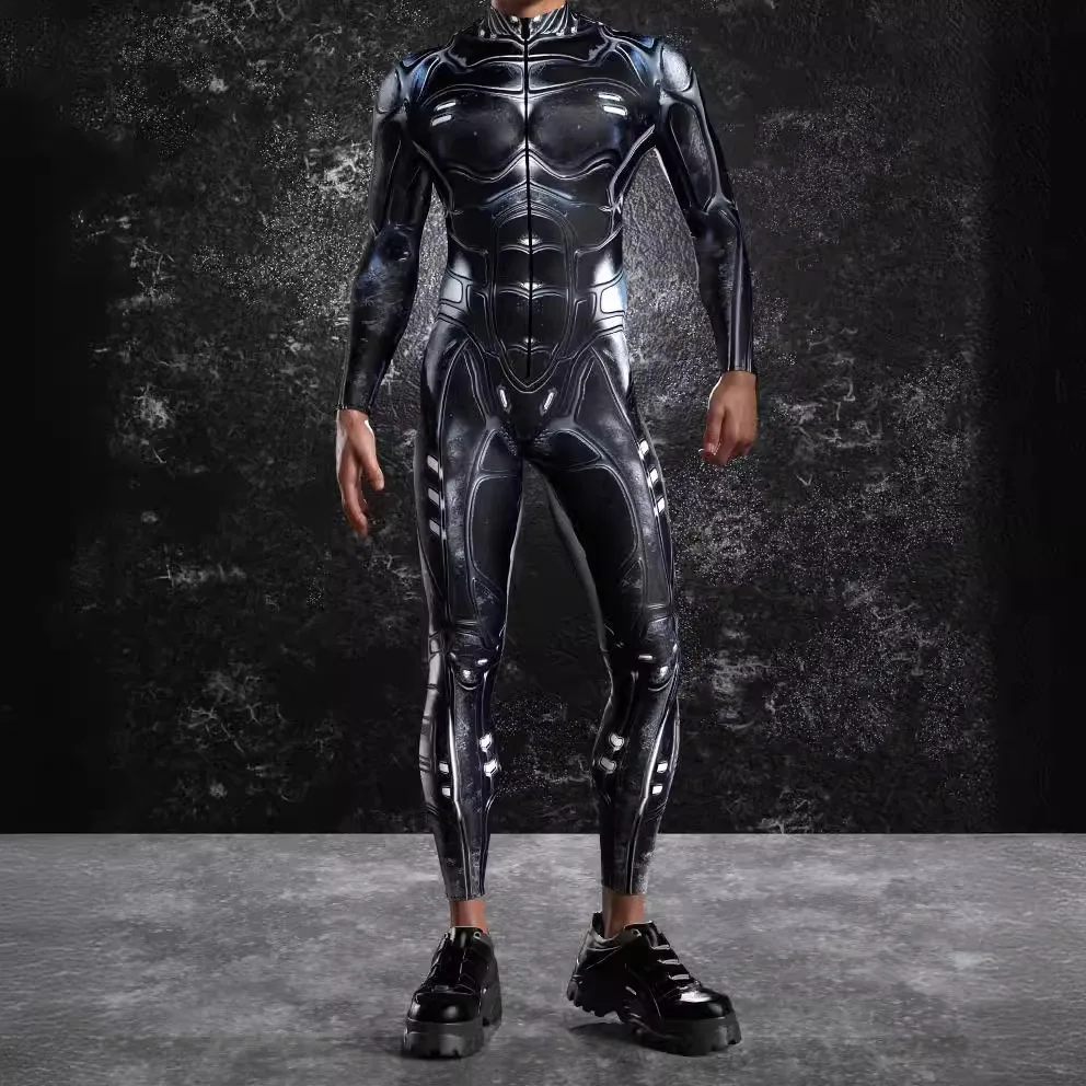 Cyber 3D-Druck Unregelmäßige Linien Bodysuit Herren Steampunk Jumpsuit Halloween Cosplay Kostüm Catsuit Karneval Party Zentai Anzug – Detail 4