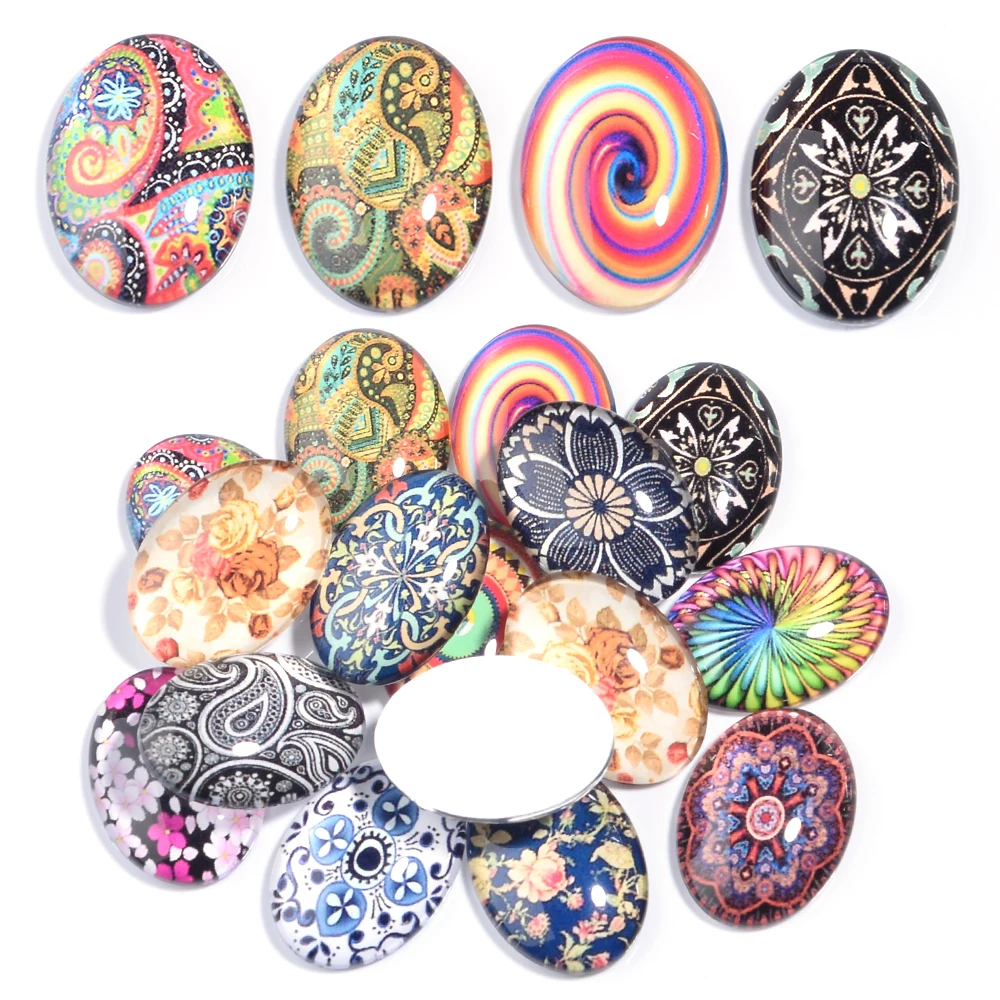 10pcs Ethnic Style Pattern Oval Glass Cabochon Cameo For Jewelry Making Blank Ring Bangles Pendants Base Settings Bezel Tray