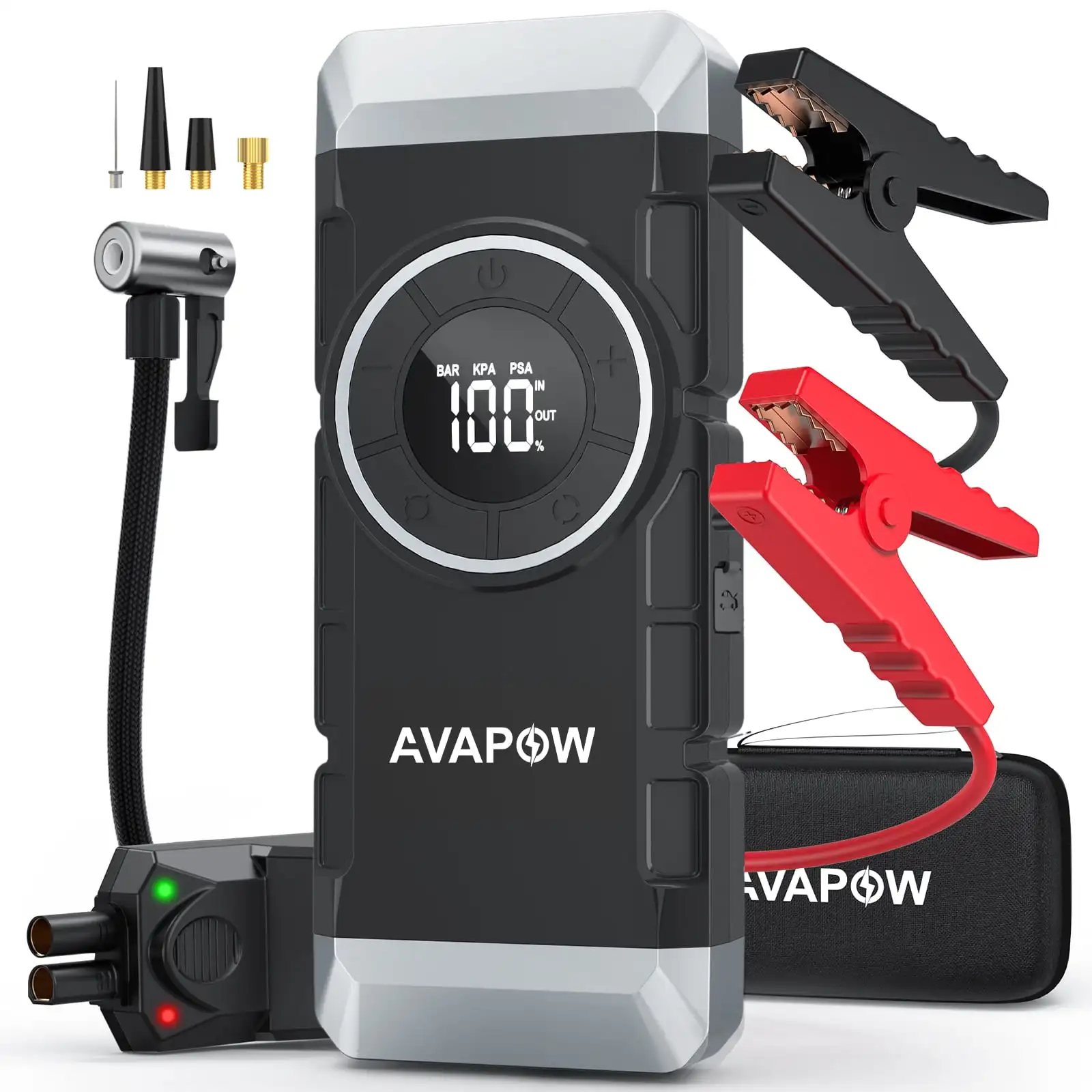 

AVAPOW Jump Starter with Air Compressor, 3000A Car Battery Jump Starter (for All Gas or up to 8.0L Diesel) with 150PSI Inflator