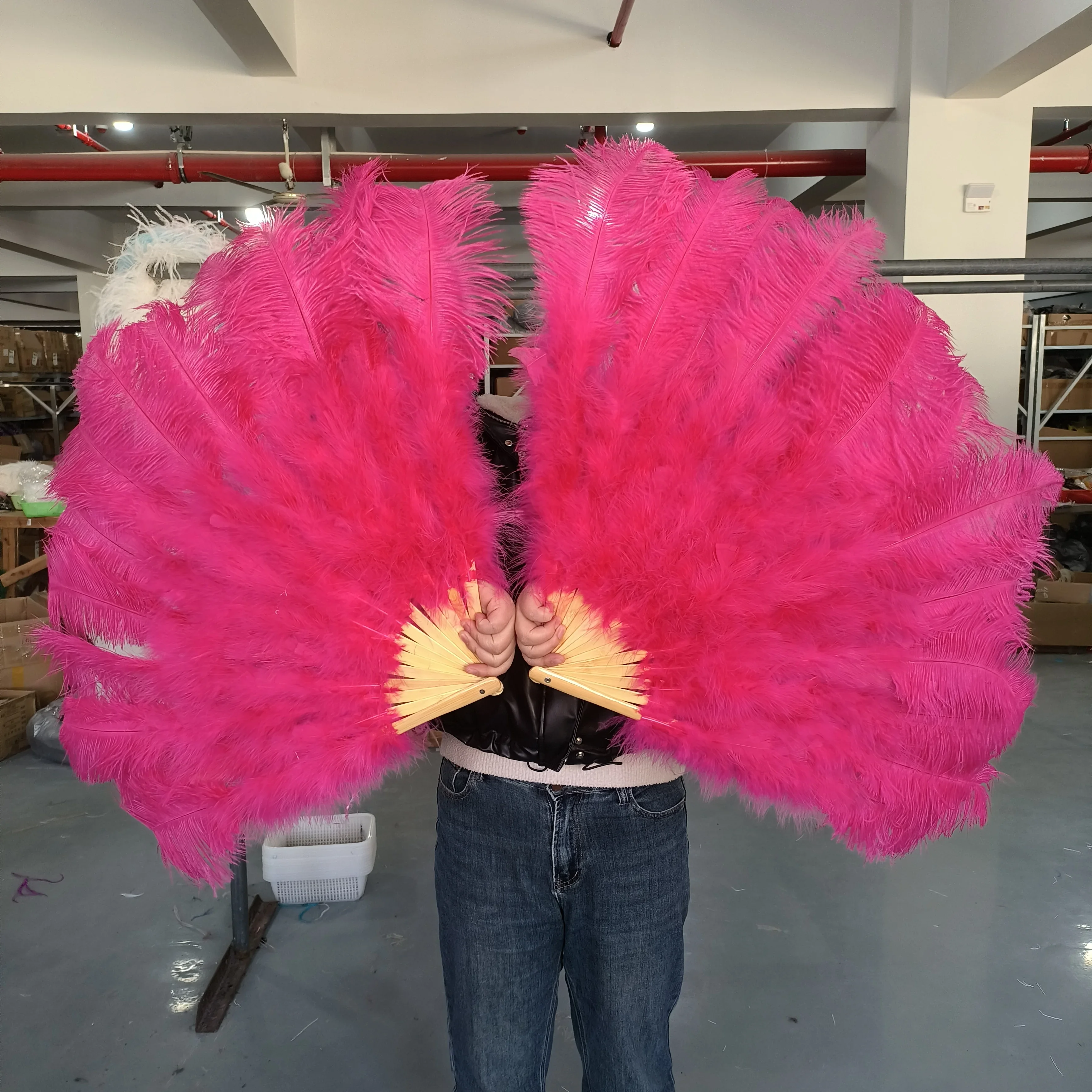 13 Bones Handheld Plumes Fan 100CM Ostrich Feather Dance Performance Fan for Photography Wedding Party Carnival Stage Decor Prop
