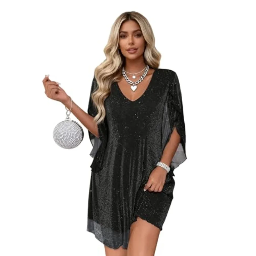 

Женские блестящие коктейльные платья для гостей на свадьбу, свободное шифоновое платье с рукавами-крылышками для вечеринок, размеры XS-XL