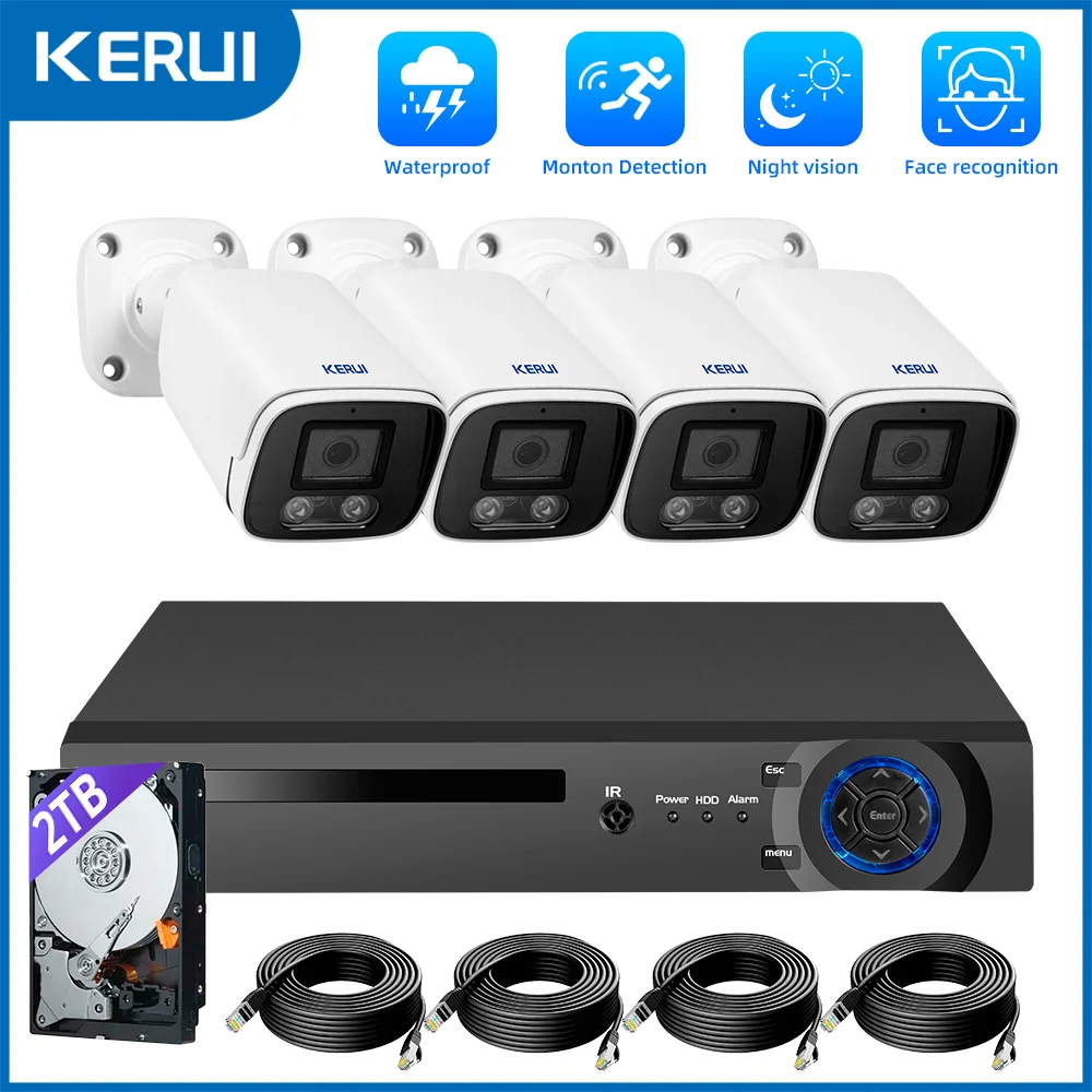 KERUI 8CH POE NVR Kit HD 4MP Waterproof Surveillance Camera System with Dual Lens PTZ WIFI IP Home Security Video CCTV